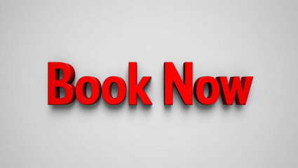 Book now word 3d red lettering on plain white background