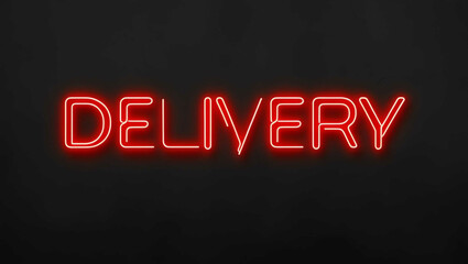 Obraz premium Delivery red neon lettering on plain black dark background