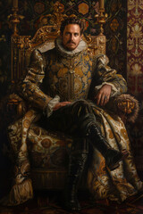 Obraz premium man in a royal costume sits in a chair