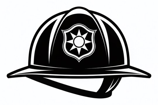 recommend clip art: A bold, black outline of a fire helmet silhouette stands out against a white background, evoking bravery, heroism,