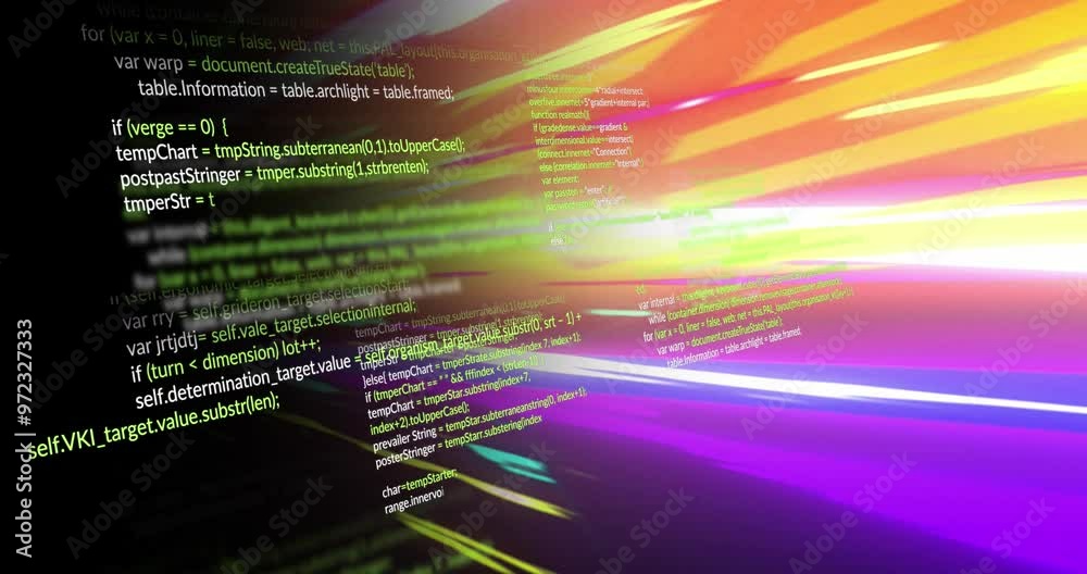 Poster programming code and data processing over colorful light streaks