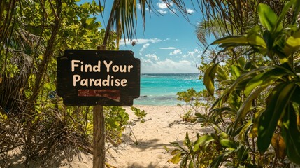 Tropical Paradise Beach Sign with Turquoise Water