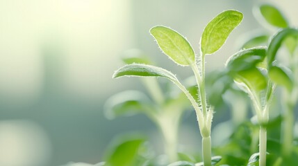 Fototapeta premium Futuristic Agricultural Innovation, showcasing advanced sprout growth technology in an organic digital ecology, minimalist design, clean lines, and ample free space for emphasis.