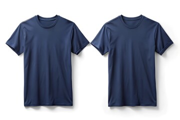 Mockup of Two Navy Blue T Shirts Isolated on White Background