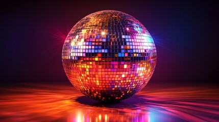 Colorful disco ball reflecting light on a dance floor