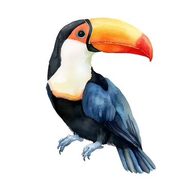 recommend clip art: Watercolor illustration of a toucan bird with a large beak.