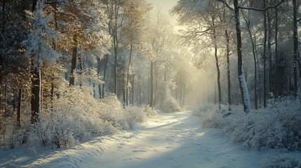 The deep silence of a winter forest, where snow blankets the ground and frost clings to the branches, offers a tranquil and mystical setting, perfect for nature lovers. 4K hyperrealistic.