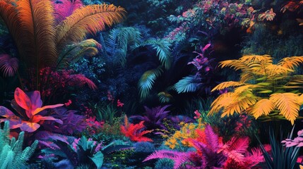 Naklejka premium Heatmap of a botanical garden, with vibrant colors showing areas of dense plant life and cooler hues in the more open spaces. 4K hyperrealistic photo.