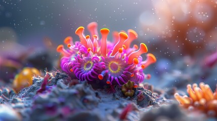 Naklejka premium A close-up of vibrant coral polyps with intricate details. AI.