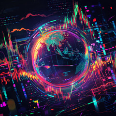 Obraz premium Abstract digital globe with data visualization and glowing lines.