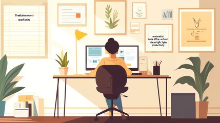 Woman working at home office