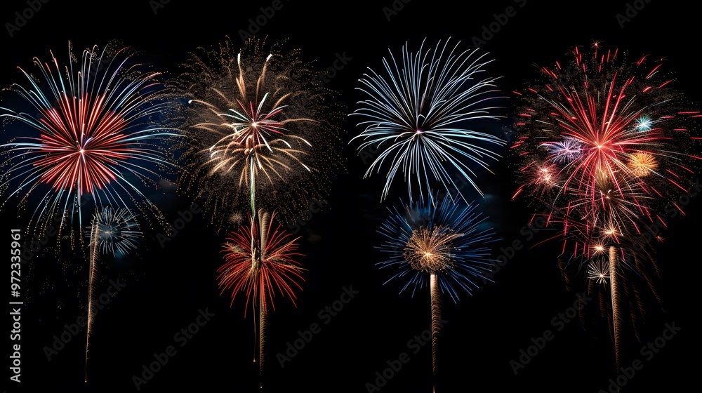 Wall mural fireworks display: colorful fireworks exploding in the night sky, creating beautiful patterns.