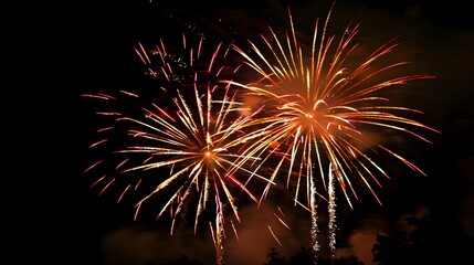Obraz premium Fireworks Display: Colorful fireworks exploding in the night sky, creating beautiful patterns.