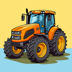 Agricultural tractor on neutral background. Tractor icon - cartoon style vector illustration.