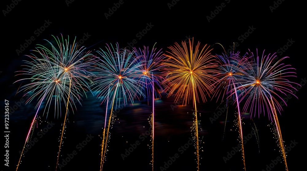 Wall mural fireworks display: colorful fireworks exploding in the night sky, creating beautiful patterns.