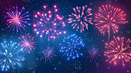 Fototapeta premium Fireworks Display: Colorful fireworks exploding in the night sky, creating beautiful patterns.
