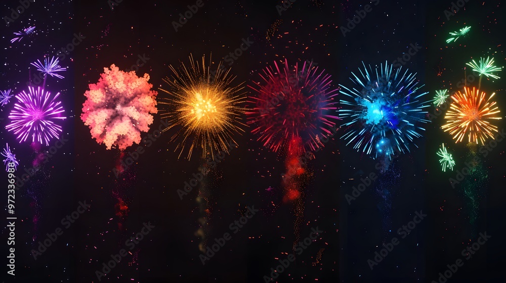 Wall mural fireworks display: colorful fireworks exploding in the night sky, creating beautiful patterns.