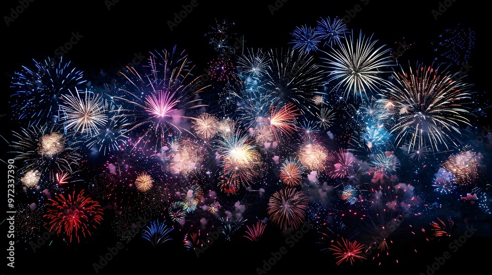 Wall mural fireworks display: colorful fireworks exploding in the night sky, creating beautiful patterns.