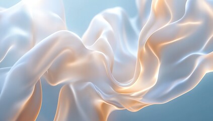 Fototapeta premium Surreal 3D rendering of abstract flowing shapes in beige and white, resembling elegant fabric or smoke