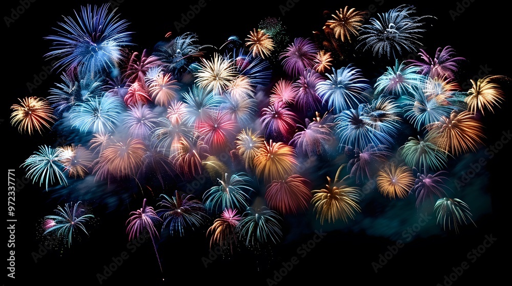 Wall mural fireworks display: colorful fireworks exploding in the night sky, creating beautiful patterns.