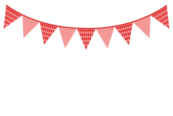 Obraz premium Pink triangle flags with red diamonds on transparent and white background. Garland of flags on ribbon isolated. Close-up elements for Valentine's day and birthday design decoration. Vector.