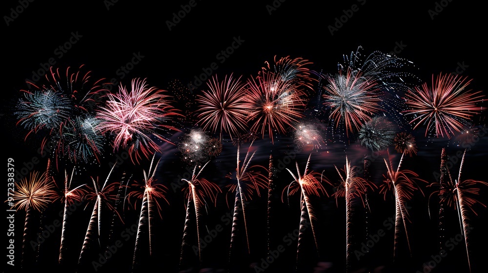 Wall mural fireworks display: colorful fireworks exploding in the night sky, creating beautiful patterns.