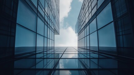 Modern skyscrapers reflecting the sky.