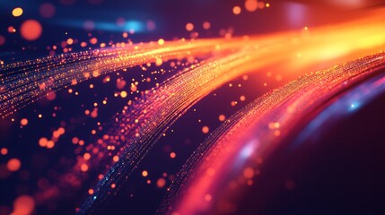 Obraz premium Abstract background with glowing fiber optic cables, close up Digital technology concept