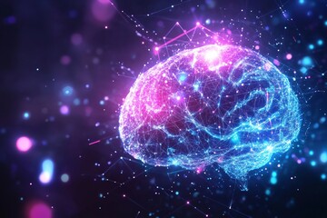 Abstract digital brain background with light