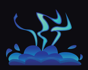 Abstract illustration of blue and turquoise smoke or fire rising from a dark background