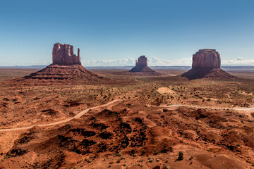 The three most famous monuments in the Monument Valley, Arizona USA