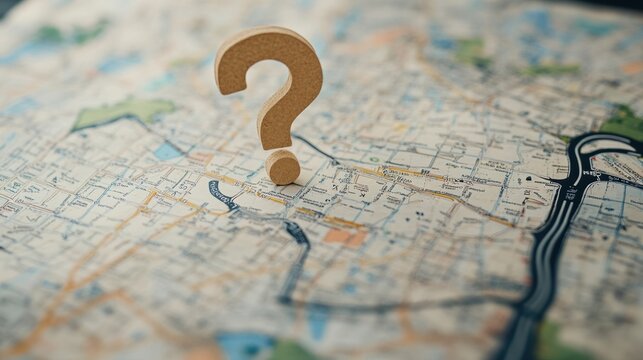 A close-up of a road map with a question mark drawn on it, symbolizing the journey of finding direction and clarity