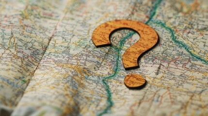 Naklejka premium A close-up of a road map with a question mark drawn on it, symbolizing the journey of finding direction and clarity