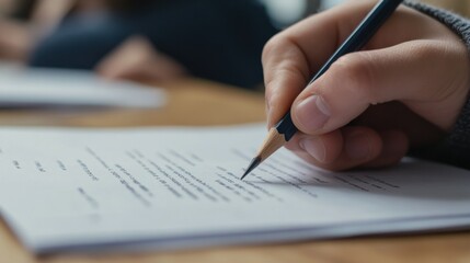A close-up of an exam paper, with a student hand holding a pencil next to a difficult question, highlighting the uncertainty
