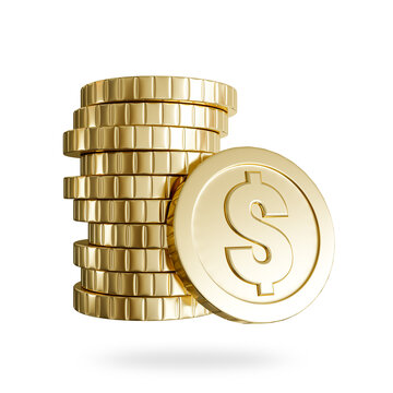 stack of dallar gold coin isolated on white background, 3d render