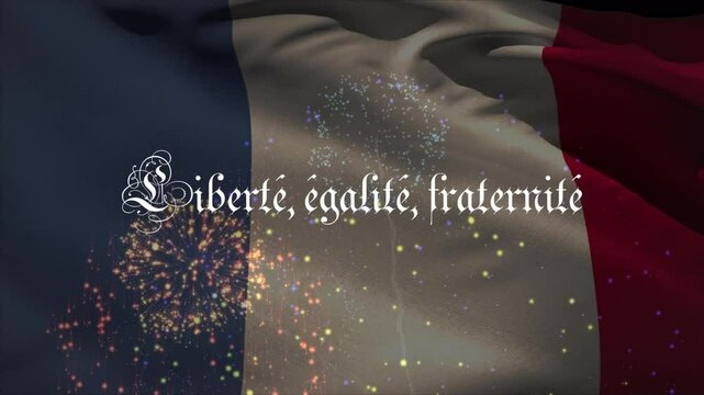 Animation of liberte, egalite, fraternite text and french flag and confetti