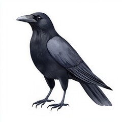 Obraz premium A detailed illustration of a raven showcasing its sleek black feathers and unique features, perfect for nature-themed designs.