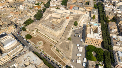 Fototapeta premium Aerial view of the Castle of Charles V, also known as the Castle of Lecce, is a fortress in the historic center of Lecce, Puglia, Italy. It was first built in the Middle Ages.