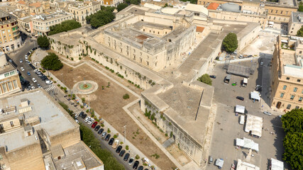 Aerial view of the Castle of Charles V, also known as the Castle of Lecce, is a fortress in the historic center of Lecce, Puglia, Italy. It was first built in the Middle Ages.