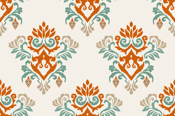 Ikat floral paisley embroidery on white background.Ikat ethnic oriental pattern traditional.Aztec style abstract vector illustration.design for texture,fabric,clothing,wrapping,decoration,sarong,scarf