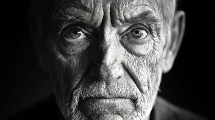 Close up black and white portrait of an elderly man's face.