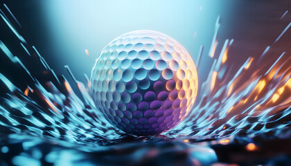 Illustration of a golf ball in 3d style. Futuristic sports concept. 