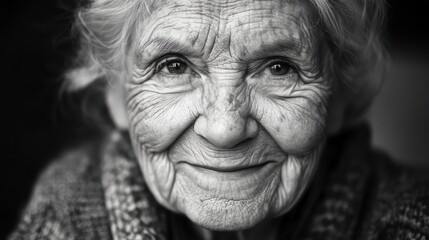 Close-up portrait of a smiling elderly woman.