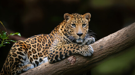 A leopard resting on a tree. A leopard sitting on a tree 