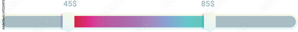 Poster horizontal price range slider bar with color gradient is representing value change