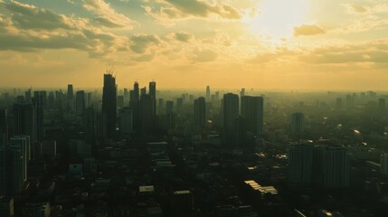 Fototapeta premium Bangkok's cityscape from the air, where sleek skyscrapers dominate the skyline against