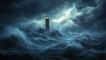 A Lighthouse Stands Firm Against a Stormy Sea