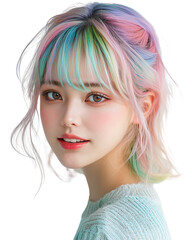 Naklejka premium A young woman with colorful hair, wearing a casual outfit 