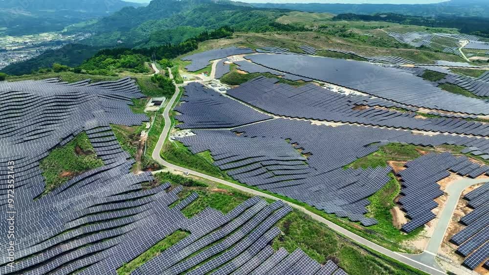 Poster 山肌に設置されたメガソーラー太陽光発電所　空撮