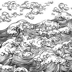 Fototapeta premium Japanese-style 2D illustrator doodle cartoon for floor tiles and wallpaper